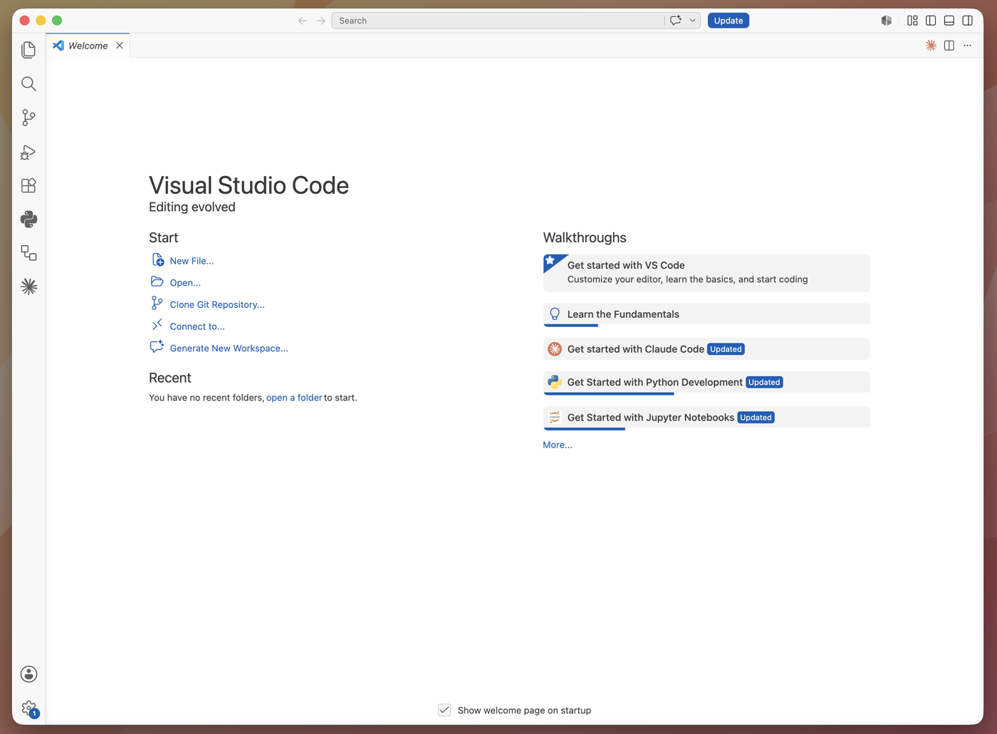 The VS Code welcome screen